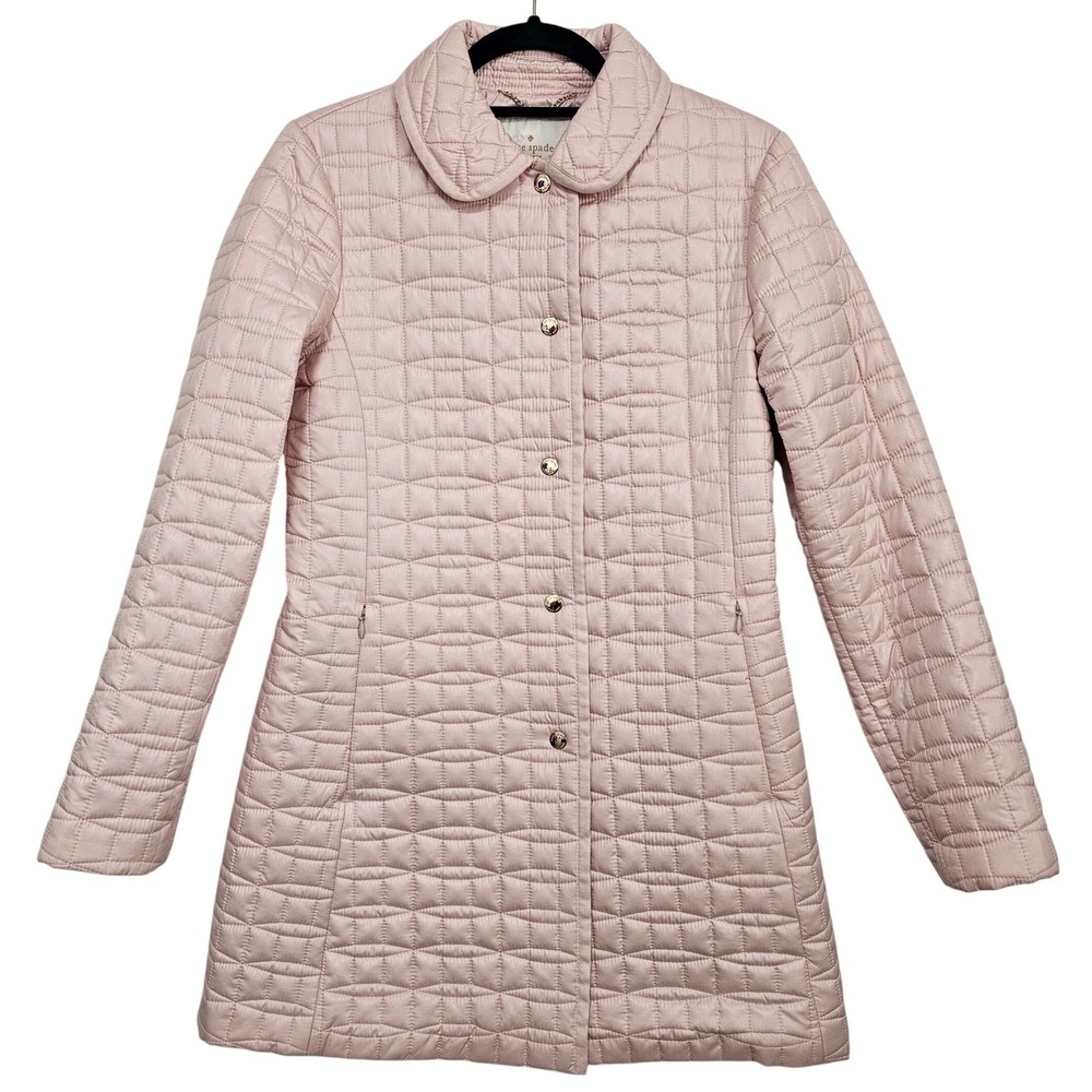 Kate Spade XS Pink Quilted Jacket Peter Pan Collar Snap Front Coat Coquette Prep